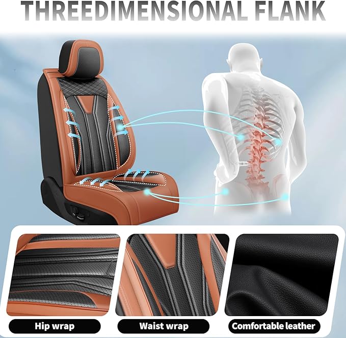 Fit Rogue Car Seat Covers Compatible with Nissan Rogue 2011-2025 2026 - Premium Leather， Waterproof Breathable， All-Weather Seat Cushion Protecto&Airbag Compatible (2 Front Seat Brown&Black)