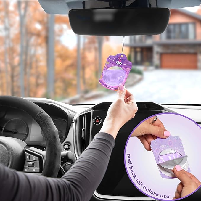 Hello Kitty and Friends Car Air Freshener (Kuromi - Lavender Boba Tea) Hanging Gel Area Deodorizer, Long-Lasting Car Scents Air Freshener, Cute Automotive Sanrio Accessories Decor, 2-Pack