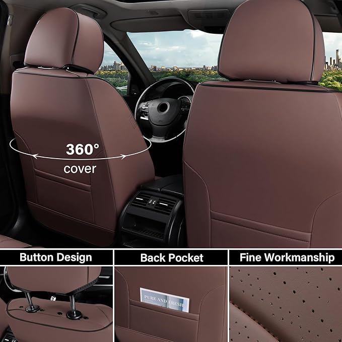 Coverado Front Seat Covers for Cars, Universal Car Seat Covers, 2 PCS Waterproof Leather Seat Cover, Driver Seat Covers Front Car Seat Protector, Breathable Car Seat Cushions Fit for Most Cars, Coffee
