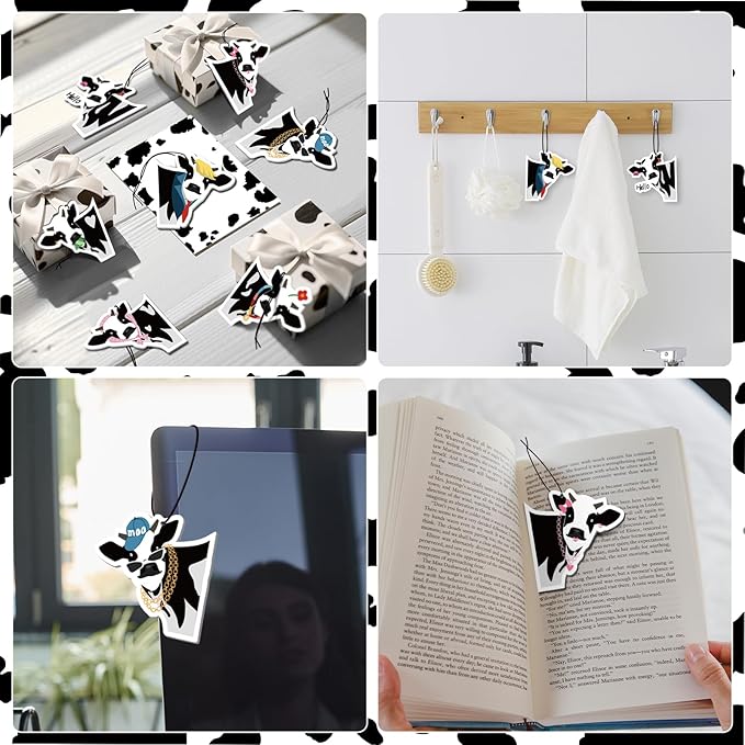 7 Pcs Cow Print Car Air Fresheners for Women – Cute Hanging Car Accessories for Rear View Mirror, Car Interior Decorations with Assorted Scents, Long-Lasting Automotive Accessories for SUVs, Trucks