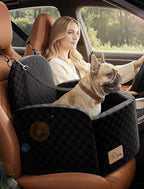Dog Car Seat for Small/Medium Dogs Up to 35 lbs, Elevated Memory Foam Dog Booster Seat with 2 Safety Belts, Travel Safety Pet Car Seat with Detachable Washable Cover and Storage Pockets (Black/Black)