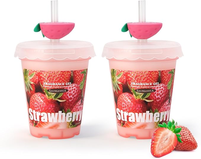 Diffusers for Home Strawberry Scent 2 Pack, Bathroom Diffuser Fruit Cup Shape for Office, Air Freshener Diffuser Gel Leak-Proof Car & Room, Bathroom Scent Diffuser for Friends and Family