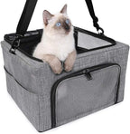 Dog Cat Car Seat, Collapsible Cat Puppy Car Carrier with Metal Frame, Travel Bag for Small Medium Pet up to 15 lbs