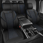 CAR PASS 3D Foam PU Leather Car Seat Covers Full Set,Luxury Breathable Faux Leather Seat Covers for Car,Anti Slip Universal Fit for SUVs Vans Sedan Truck Auto,Armrest Airbag Compatible,Black and Blue