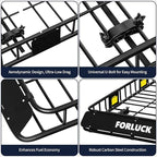 Forluck 54 x 34 x 6 Inch Universal 250 LBS Heavy Duty Roof Rack Cargo Carrier with Waterproof Bag, Extension Rooftop Cargo Carrier, Car Top Luggage Holder for SUV, Truck or RV Steel Construction