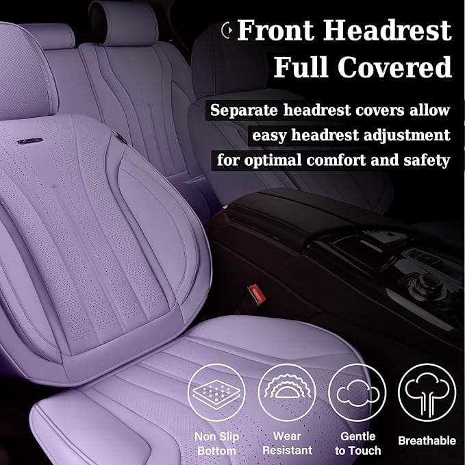 Coverado Seat Covers Full Set, Waterproof Car Seat Covers, Leather Seat Cover for Cars, Front and Back Car Seat Protector, Universal Car Seat Cushions Automotive Accessories Fit for Most Cars, Purple
