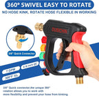 DUSICHIN Pressure Washer Short Wand High Power Spray Gun 5 Nozzle Tips Car Wash Foam Gun Foam Cannon Attachment 1/4" Quick Connector Outlet,3/8'' M22-14mm M22-15mm Fitting,Not Use with Garden Hose