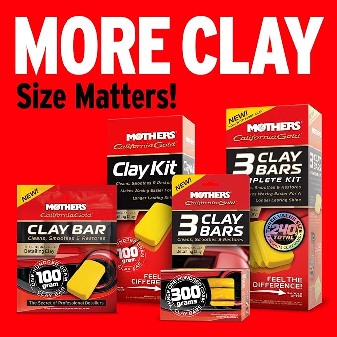 Mothers California Gold 3 Clay Bar Complete Kit, 3 80-gram Clay Bars + 16 oz. Instant Detailer + Microfiber Towel — Removes Contaminants, Restores Brilliance & Smoothness of Paint (07240)