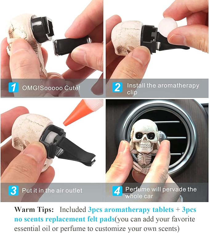 Cool Skull Car Decor for Truck Air Fresheners Vent Clips Cars Scent Freshener Things Goth Automotive Interior Aesthetic Halloween Decorations Mens Accessories Funny Christmas Gifts for Women Men