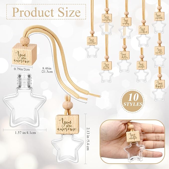 30 Pcs Star Shaped Car Fragrance Diffuser Bottle Bulk - Appreciation Gifts Set Hanging Glass Diffusers with Inspirational Message for Coworker Teacher Staff Thank You Gift (You are)