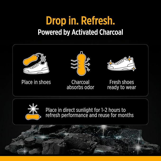 StinkERASERS Activated Charcoal Shoe Deodorizer Bags, Natural Odor Eliminator & Shoe Smell Remover, Reusable Unscented Moisture Absorber Inserts for Sneakers, Boots & Gym Bags, 2 Pack