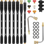 Upgraded Pressure Washer Extension Wand,Up to 115in,4000 PSI Gutter Cleaner Attachment with 6 Tips,1/4"Quick Connect, Leak-Resistant Ring