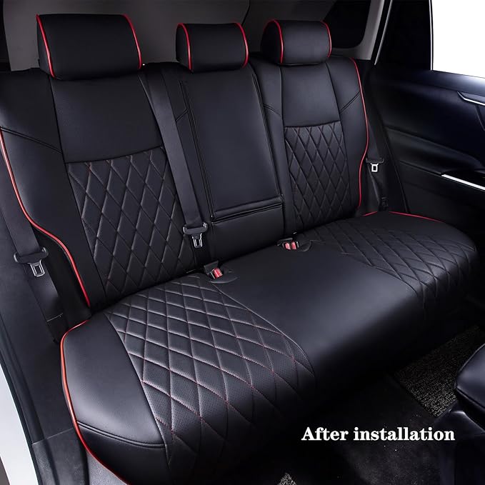 HKZ Fit RAV4 Car Seat Cover Set for 2013 2014 2015 2016 2017 2018 Toyota RAV4 Limited XLE SE Platinum Adventure-Leather(Black+Red)