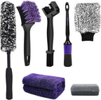 YeewayVeh 7PCS Motorcycle Cleaning & Polishing Kit - Ultimate All-in-One Care with Wax Applicator Pads, Detailing Brush & Weave Drying Towel | Safe for Chrome, Paint, Tires for Bikers