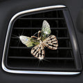 Bling Butterfly Car Vent Clips Rhinestone Decor - Cute Air Freshener & Aromatherapy Accessories for Women, Girls Dashboard Interior Decoration Set (green)