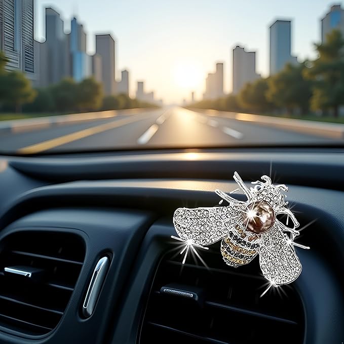Silver Shiny Bee Vent Clips, Crystal Bee Car Air Freshener Vent Clip Car Bling Interior Decoration Rhinestone Cars Bling Accessories Aroma Diffusers