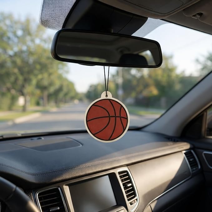 2-Pack Basketball Car Air Freshener, Sports-Inspired Hanging Freshener, Long Lasting Cologne Scent, Basketball Gift for Players, Coaches & Fans, Odor Eliminator for Car, Home, Office