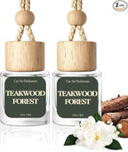Car Air Freshener - Pack of 2 TeakWood Scent Hanging Car Air Diffuser - 0.27FL OZ/8ML Odor Eliminator - 60 Days Long Lasting Essential Oil Diffuser - Cars Accessories for Men & Women
