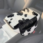 Plush Cow Print Car Center Console Cover with Side Pockets, Fluffy Armrest Cushion Pad,Soft Cow Car Interior Decorations Accessories with Storage for Women,Universal Fit for Vehicles SUV Truck