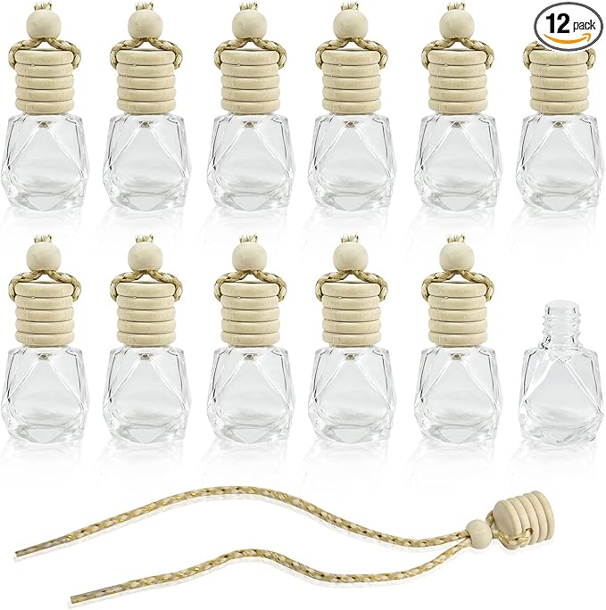 12 Pcs Car Air Freshener Perfume Bottle, Aromatherapy Fragrance Essential Oil Diffuser Hanging Perfume Pendant Auto Ornaments Decor Accessories