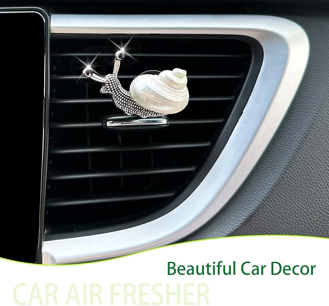 Snail Air Vent Clip Natural Conch Shell Made Car Air Freshener Outlet Clip Cute Animal Car Accessories for Women Refillable Car Diffusers Clips (Pearlescent)