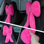 Macarrie 2 Pcs Car Neck Pillow Plush Butterfly Bow Car Headrest Pillow Comfortable Seat Neck Support Cute Head Rest Accessories for Driving Travel Driver Chair Girl Style Interior Decor (Rose Red)