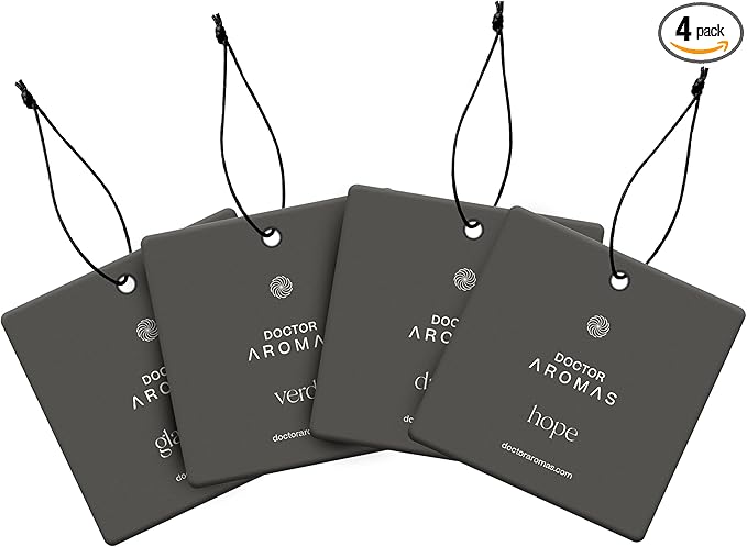 Doctor Aromas Hanging Long-Lasting Fresh Car, Vehicle or Auto Perfume and Air Freshener Fragrance Diffuser, Odor and Smell Eliminator Automobile Hanging Diffuser, 4 Pack (Scent Bundle)