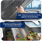 GENANY Cute Frog Family Windshield Sun Shade for Car SUV Truck (55x30 Inches), Tree Frog Sun Shade Windshield for Windows, Xmas Auto Gift, Spring Car Decor