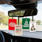 Modern Christmas Car Air Fresheners 4 Pcs, Minimal Holiday Merry Christmas Tree Gift Stack Hanging Air Freshener Set, Neutral Festive Car Accessories for Women