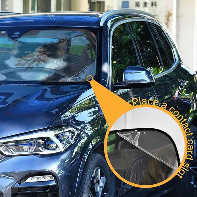 Cat Driving Car Windshield Sun Shade Fun Animal Cool Foldable UV Ray Sun Visor Protector Sunshade to Keep Your Vehicle Cool (55" x 27.6")