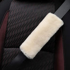 OGLAND 2 Pack Automotive Authentic Sheepskin Car Seat Belt Pads, Soft Shoulder Pad, Neck Cushion Protector, Genuine Natural Merino Wool (Pearl)
