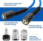Twinkle Star Super Flexible Pressure Washer Hose 50ft, 5800 PSI Kink Resistant Power Washer Hose 1/4 in., Replacement Power Wash Hose with Stainless Steel M22 and 3/8" Quick Connection Kit