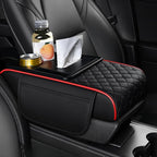 5-in-1 Center Console Cover Organizer, Arm Rest Cover for Car with Cup Holder & Storage Pocket & Tissue Box, Armrest Cover Cushion Pad, Grid, Black - Red