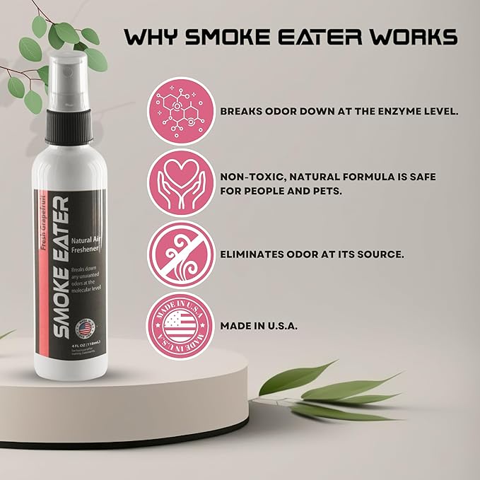 Smoke Eater Odor Eliminator Spray, Fresh Grapefruit, 40 oz — Tea Tree Oil Breaks Down Smoke at the Molecular Level