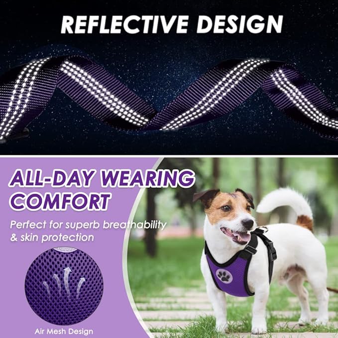 Lukovee Dog Seat Belt for Car, Adjustable Dog Car Harness for Large Medium Small Dogs, Soft Padded & Breathable Mesh Dog Seatbelt with Car Strap and Carabiner (Purple,XXXS)