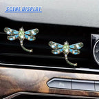 2PCS Bling Dragonfly Car Air Vent Clips, Crystal Rhinestone Car Air Conditioning Outlet Clip, Universal Cute Vehicle Interior Diffuser Decoration Accessories for Women(Green)