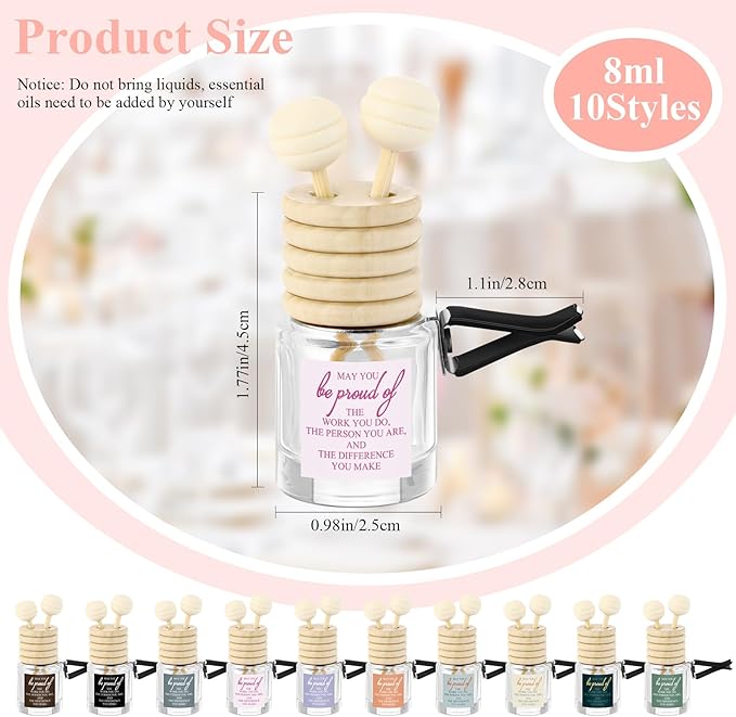 30 Pcs Employee Appreciation Gifts Bulk, Empty Car Diffuser Bottles with Vent Clip, Refillable Essential Oil Car Air Freshener Gifts for Coworker Team Teacher Nurses Staff (Proud)