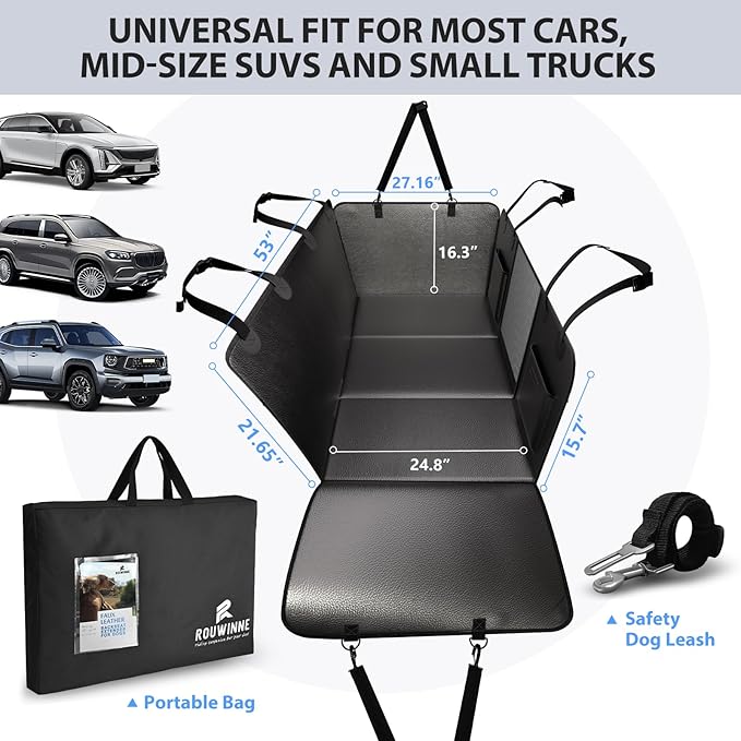 Back Seat Extender for Dogs-Large Space, Hard Bottom Dog Car Seat Cover for Back Seat Hold 420lb, Anti-scratch Backseat Extender for Dogs,Waterproof Dog Hammock for Car, SUV, Truck, All Black