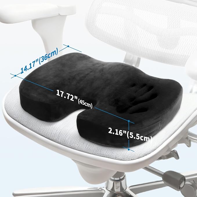 Car Seat Cushion, Memory Foam Cushion Non Slip for Wheelchair, Cars, Desk, Gaming & Office Chairs, Ergonomic Cushions Pad for Tailbone Pain Relief Sciatica & Back Support, Black