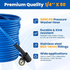 Twinkle Star Super Flexible Pressure Washer Hose 100ft, 5800 PSI Kink Resistant Power Washer Hose 1/4 in., Replacement Power Wash Hose with Stainless Steel M22 and 3/8" Quick Connection Kit