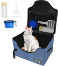 Petskd Portable Travel Litter Box for Cats with Lid and 10 pcs Liner Bags, Light Weight, Leak-Proof and Higher Sides for Road Trips, Hotel Stays, Car Travel(Blue)