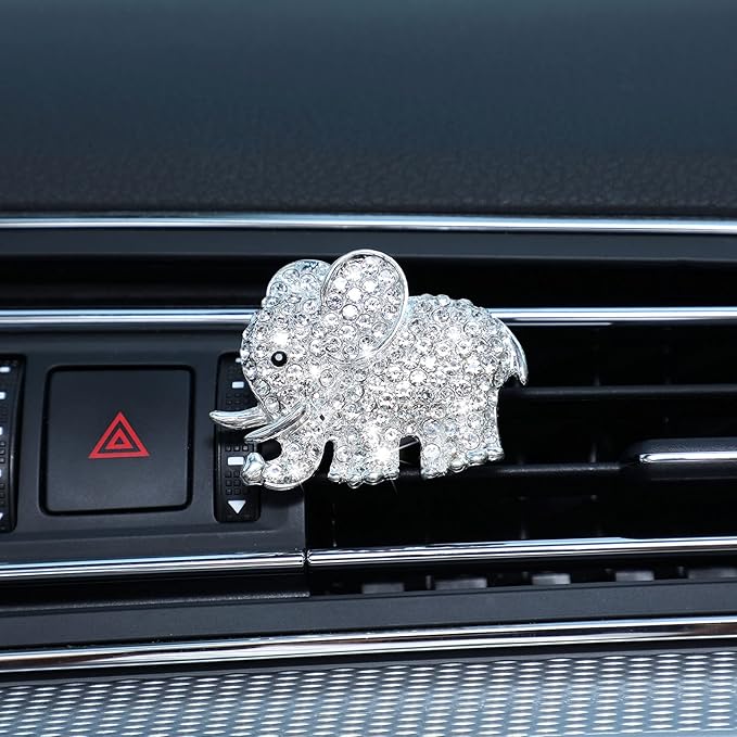 Frienda Bling Car Accessories Rhinestone Elephant Freshener Car Decor for Women Bling Diamond Vent Clip Air Rhinestone Outlet Vent Interior Decoration(Silver)