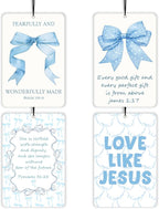 Coquette Blue Bow Christian Lavender Car Air Freshener 4 Pcs, Cute Girly Bible Verse Air Freshener Hanging Decor for Cars Closet Drawer Books