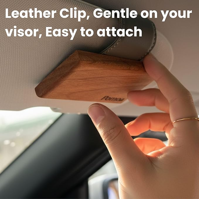 Wood Car Air Freshener — Refillable Solid Odor Eliminator with Premium Leather Visor Clip, North American Alder Wood Scent, No Liquid, No Mess for Car, Truck & SUV (Gilded Petals)