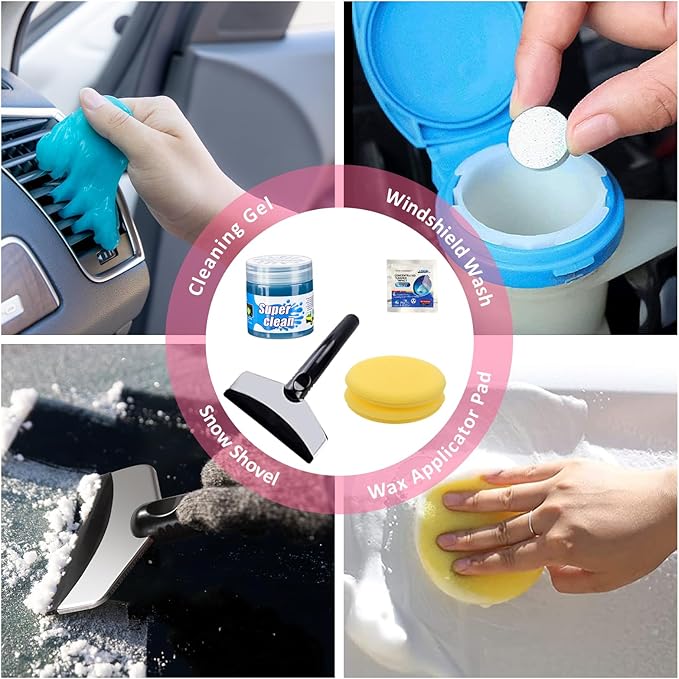 AUTODECO 41Pcs Car Cleaning Wash Kit Interior Detailing Cleaner Kit with High Power Handheld Vacuum, Collapsible Bucket, Windshield Tool, Snow Shovel, Tire Brush, Complete Car Care Tools, Pink