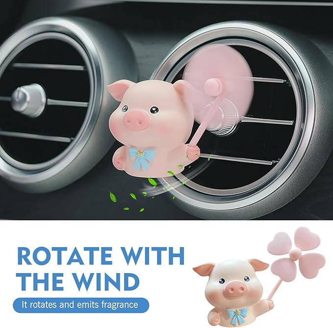 MLY Cute Pig Car Air Freshener Vent Clips, Rotating Windmill Car Vent Air Clip, Creative Fan Outlet Vent Fresheners, Auto Animal Dashboard Trim Clips, Interior Decoration Accessories (Pig)