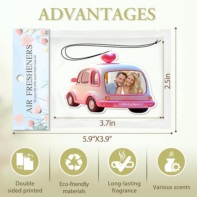 Personalized Valentine's Day Car Air Freshener with Pictures, I Love You, Drive Safe, Fun Couple Gift, Hanging 2Pack