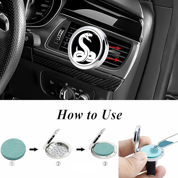 30mm Car Essential Oil Diffuser Vent Clips Air Freshener Vent Clip Aromatherapy Car Accessories 10 Felt Pads for Gift Women (Snake)