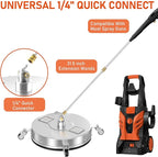 16.5" Pressure Washer Surface Cleaner with 4 Wheels, 4000 PSI Max Stainless Steel Surface Cleaner for Pressure Washer, 2 Extension Wands, 1/4" Quick Plug, for Concrete, Patio, Sidewalk, Deck