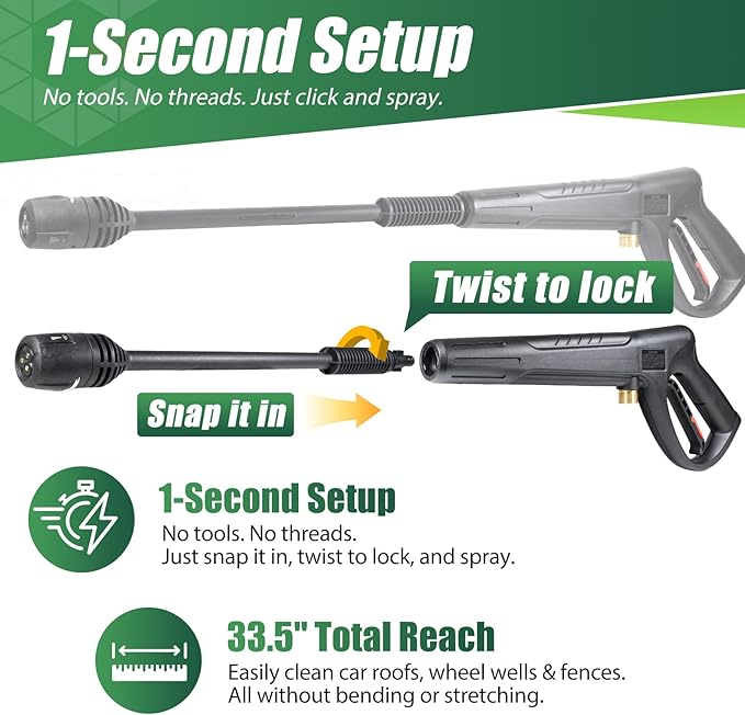 Pressure Washer Gun Wand & 3-in-1 Adjustable Nozzle, M22-14mm Fitting Compatible with Ryobi, Powerstroke, Greenworks, Husky, Raptor Blast, Electric Power Washer